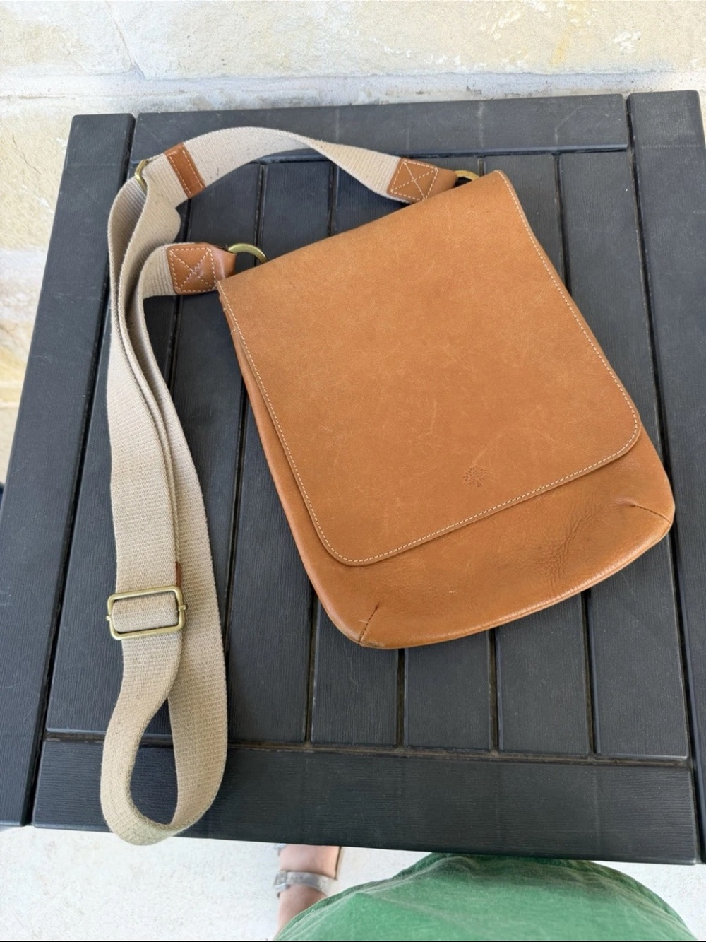 Mulberry Tan Leather Messenger Bag with Beige Strap